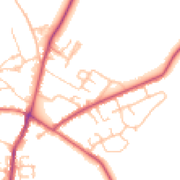 Daytime road noise heatmap for UB9 6EN