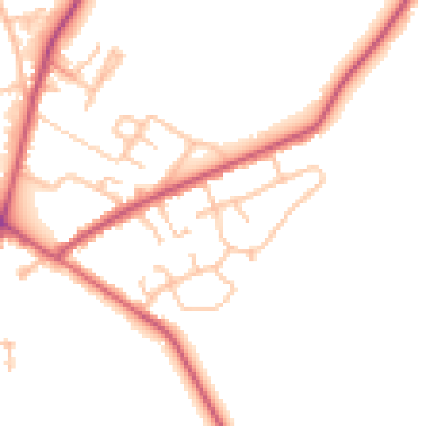 Daytime road noise heatmap for UB9 6EU