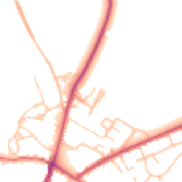 Daytime road noise heatmap for UB9 6LW
