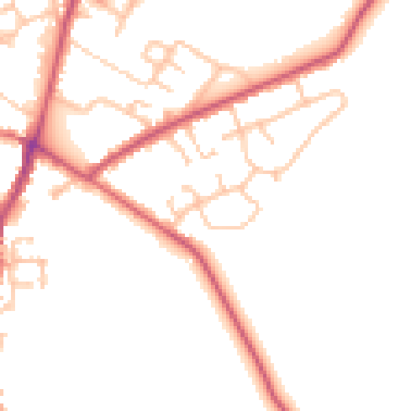 Daytime road noise heatmap for UB9 6NQ