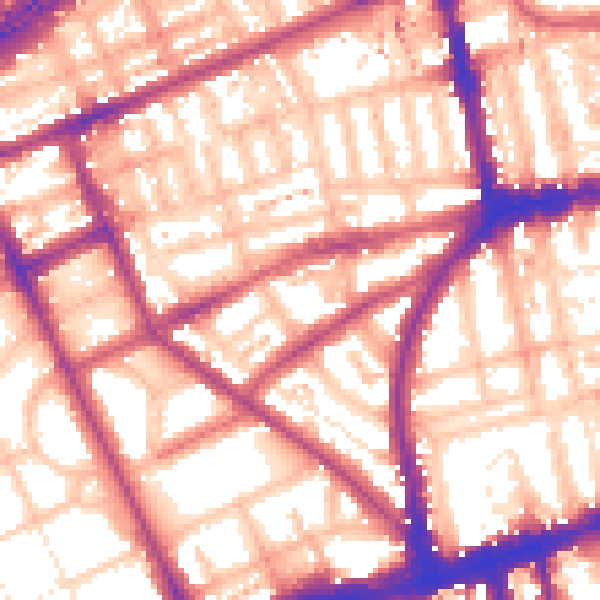 Daytime road noise heatmap for W11 2RZ