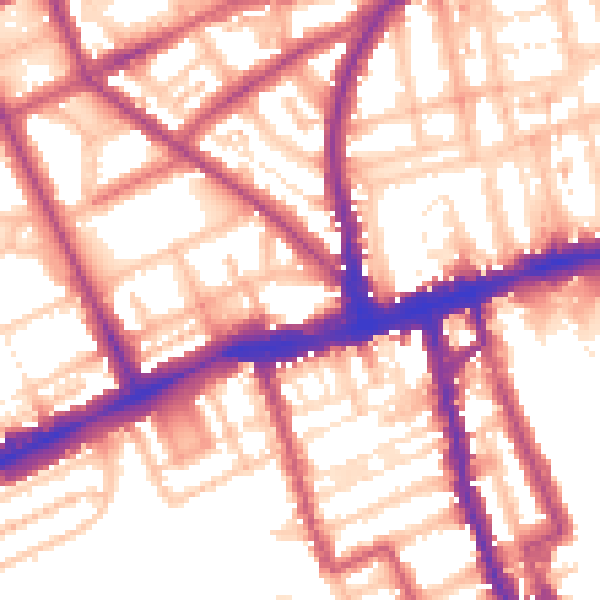 Daytime road noise heatmap for W11 3AE