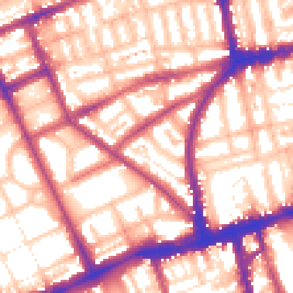 Daytime road noise heatmap for W11 3DJ
