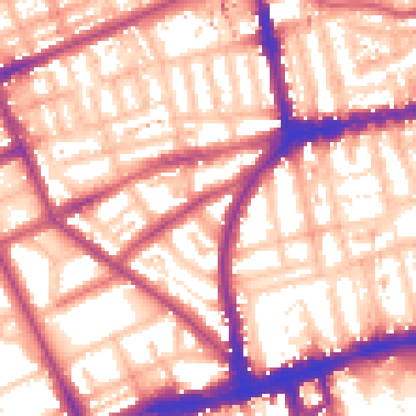 Daytime road noise heatmap for W11 3ED