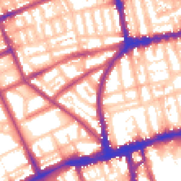 Daytime road noise heatmap for W11 3EQ