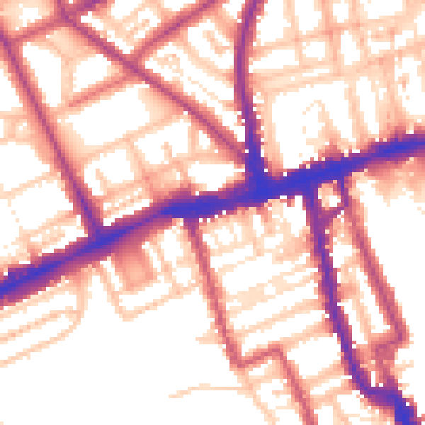 Daytime road noise heatmap for W11 3LB