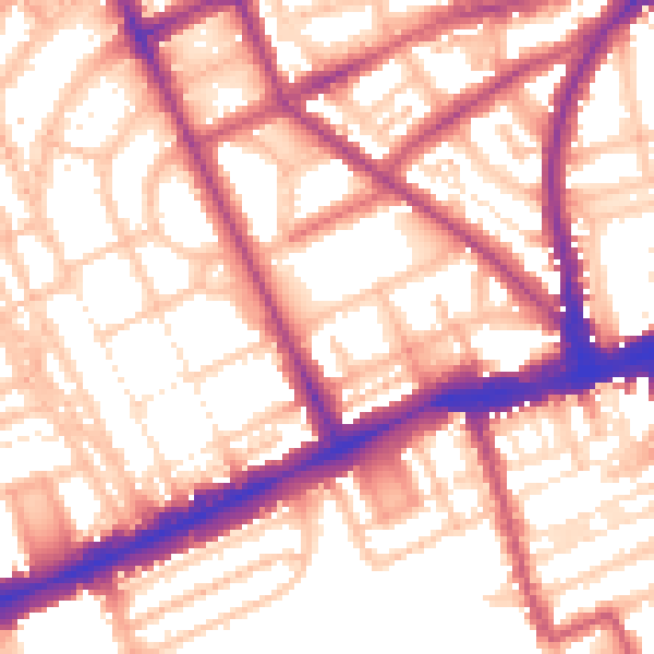 Daytime road noise heatmap for W11 3LX