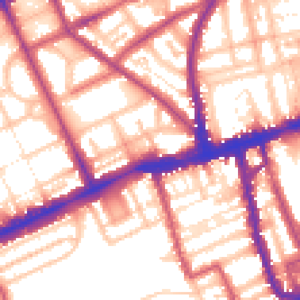Daytime road noise heatmap for W11 3PE