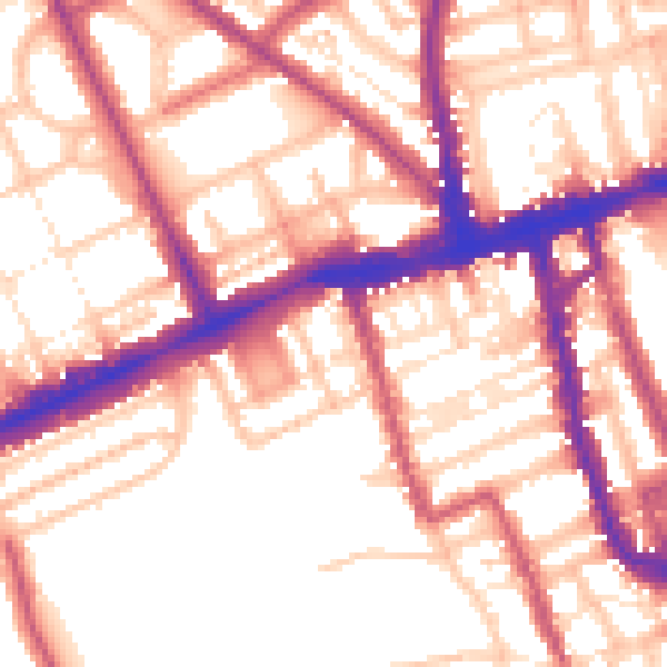 Daytime road noise heatmap for W11 3RJ
