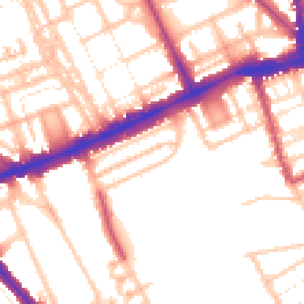 Daytime road noise heatmap for W11 3SU