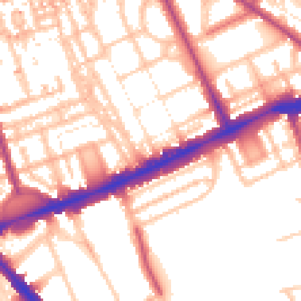 Daytime road noise heatmap for W11 4JA