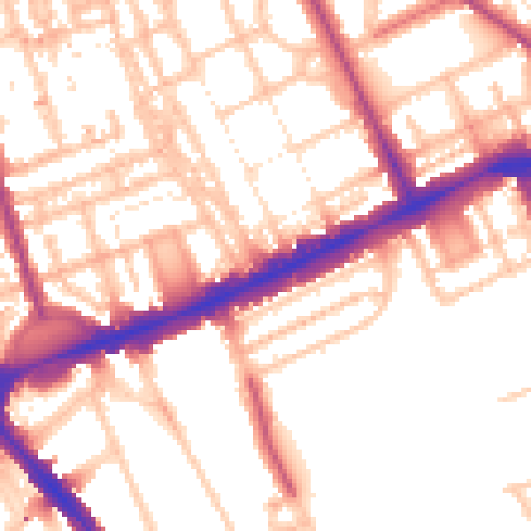 Daytime road noise heatmap for W11 4UA