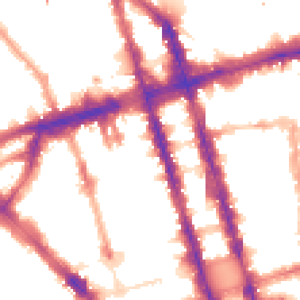 Night-time road noise heatmap for W1H 1BT