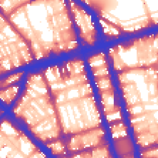 Daytime road noise heatmap for W1H 1EN