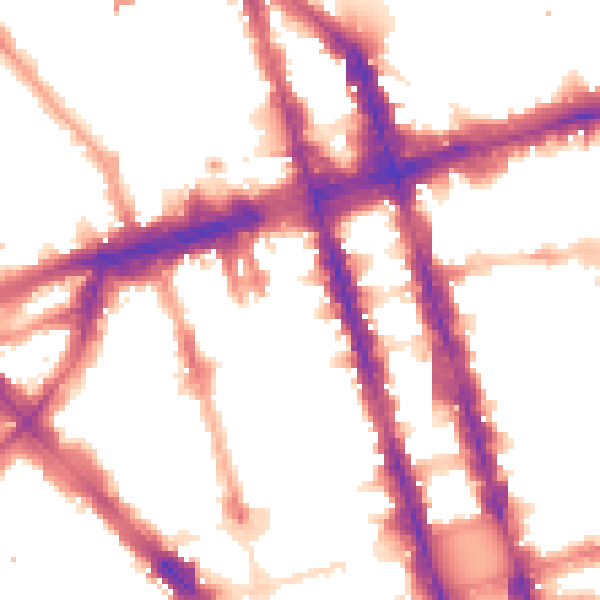 Night-time road noise heatmap for W1H 1EN