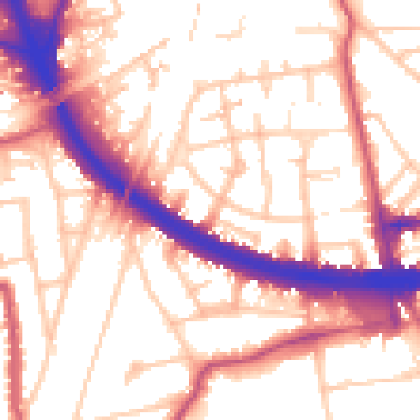Daytime road noise heatmap for W3 7NG