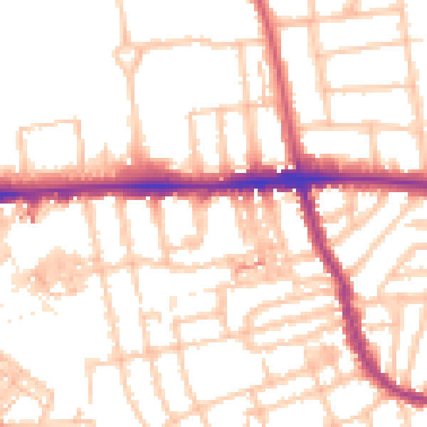 Daytime road noise heatmap for W3 7QY