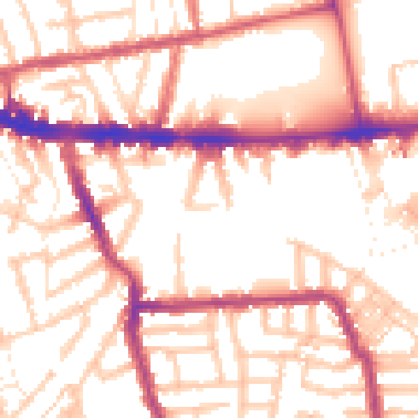 Daytime road noise heatmap for W3 7YQ