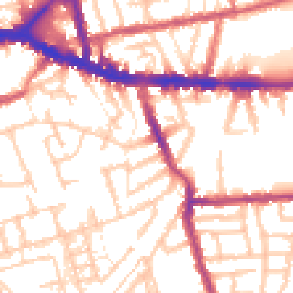 Daytime road noise heatmap for W3 8NH