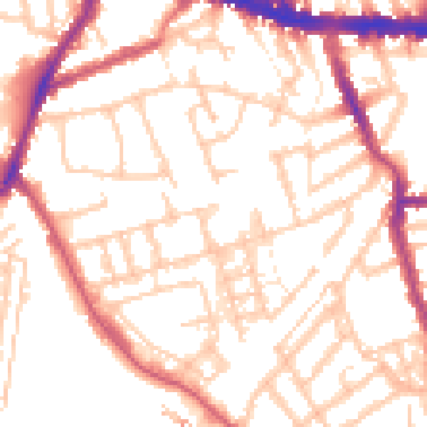Daytime road noise heatmap for W3 8SJ