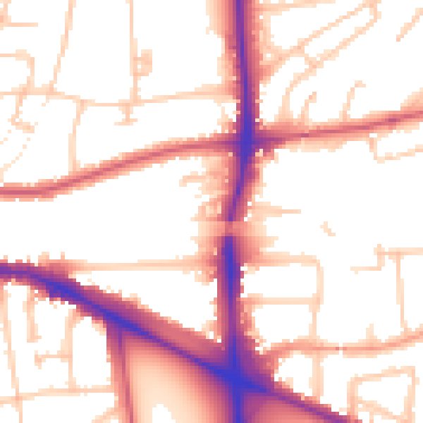 Daytime road noise heatmap for W5 2TQ