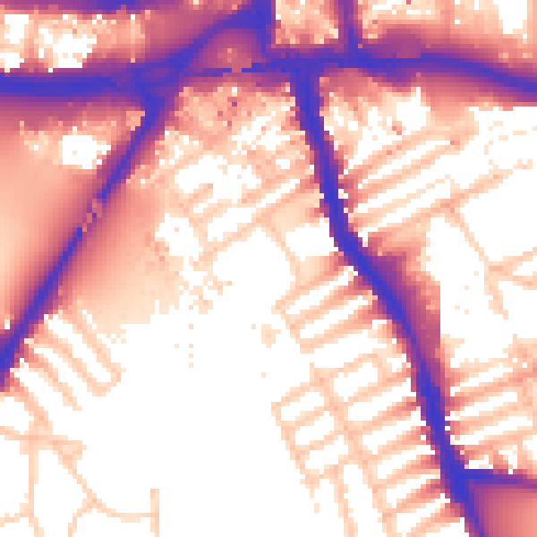 Daytime road noise heatmap for W6 9YJ