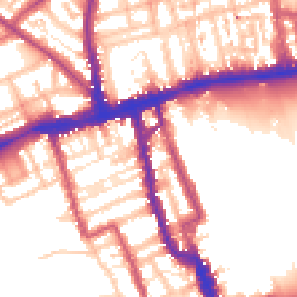Daytime road noise heatmap for W8 4BN