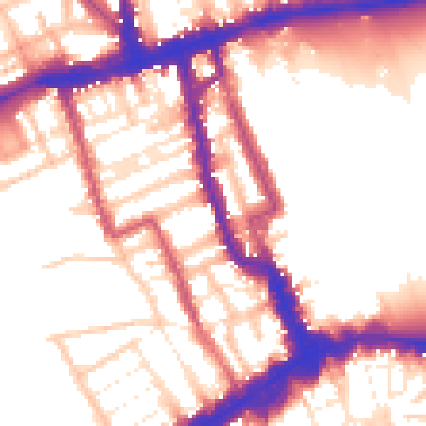 Daytime road noise heatmap for W8 4BQ