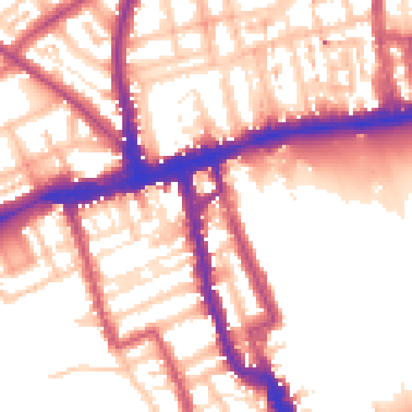 Daytime road noise heatmap for W8 4DU