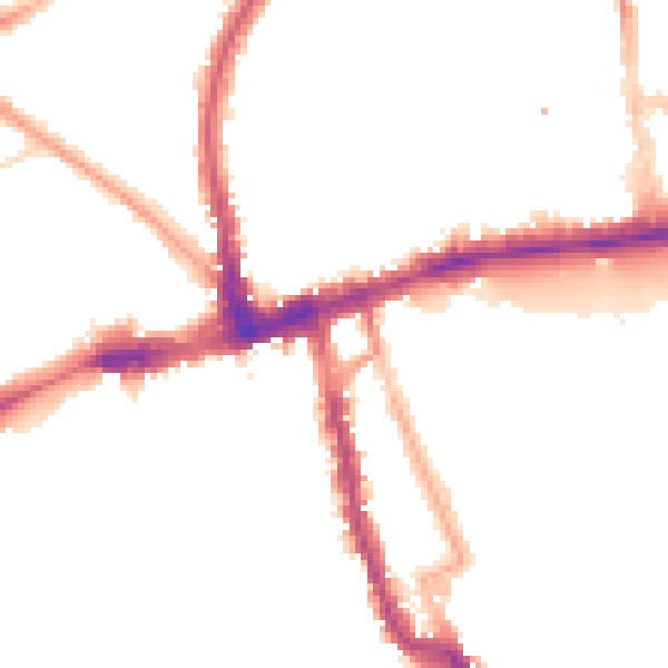 Night-time road noise heatmap for W8 4DX