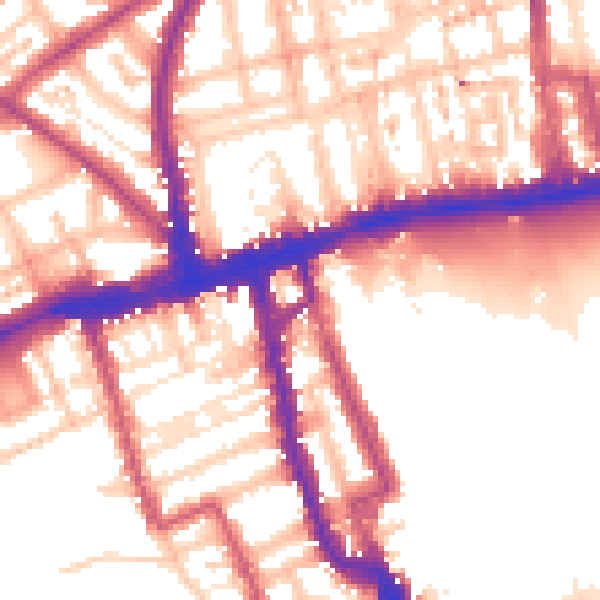Daytime road noise heatmap for W8 4DY