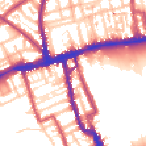 Daytime road noise heatmap for W8 4ED