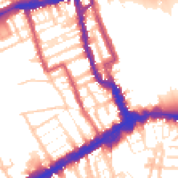 Daytime road noise heatmap for W8 4JD
