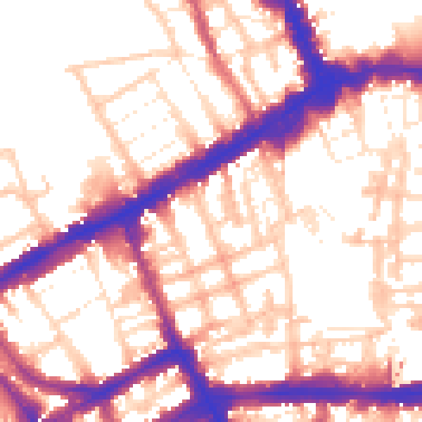 Daytime road noise heatmap for W8 6BJ