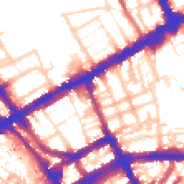 Daytime road noise heatmap for W8 6EB