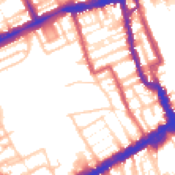 Daytime road noise heatmap for W8 7AD