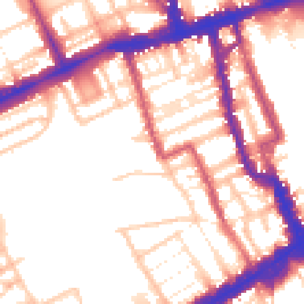 Daytime road noise heatmap for W8 7AJ