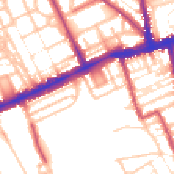 Daytime road noise heatmap for W8 7JJ