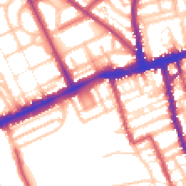 Daytime road noise heatmap for W8 7LB