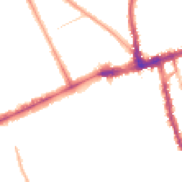 Night-time road noise heatmap for W8 7LB