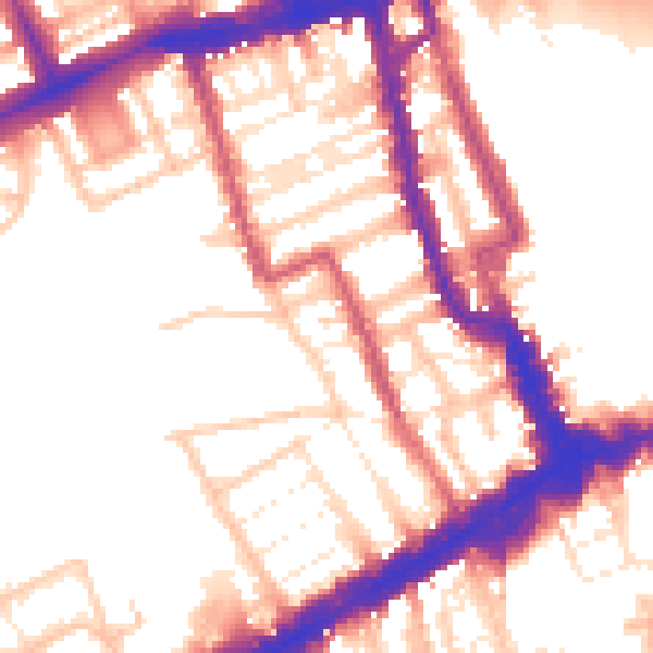 Daytime road noise heatmap for W8 7NU