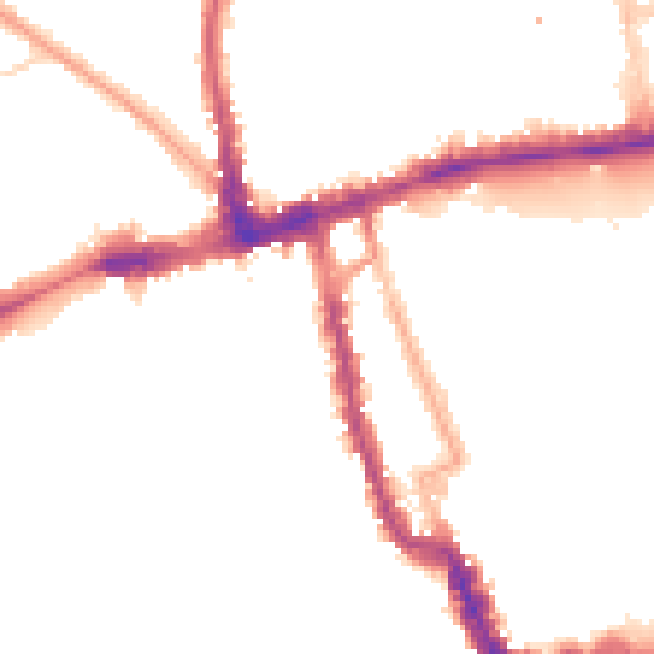 Night-time road noise heatmap for W8 7PL