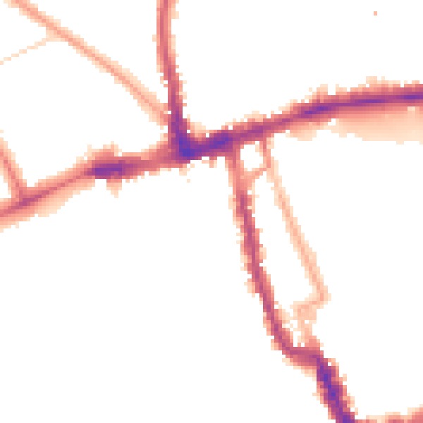 Night-time road noise heatmap for W8 7PN