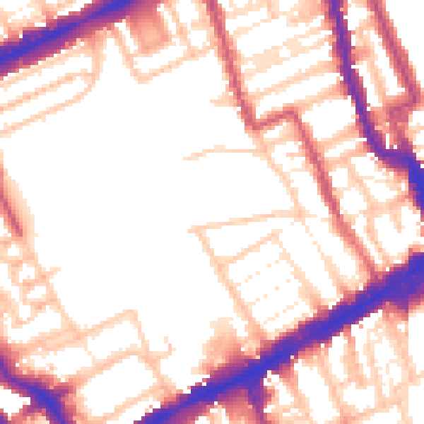 Daytime road noise heatmap for W8 7QH