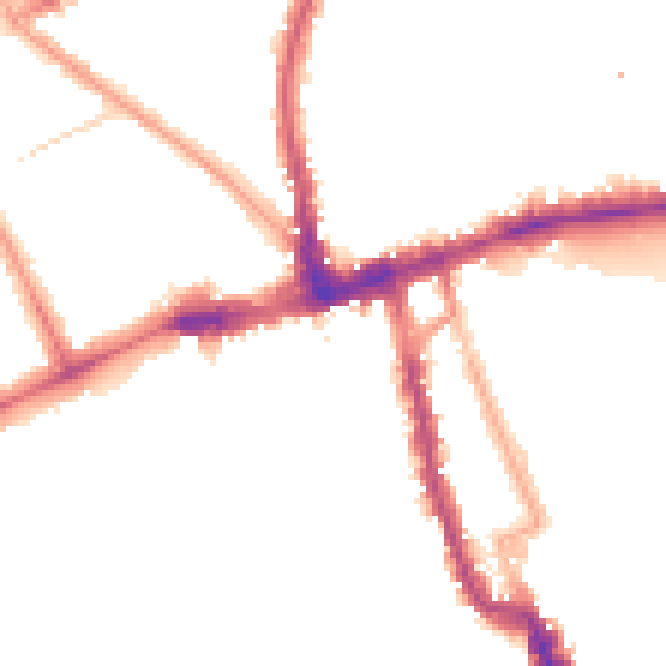 Night-time road noise heatmap for W8 7SN