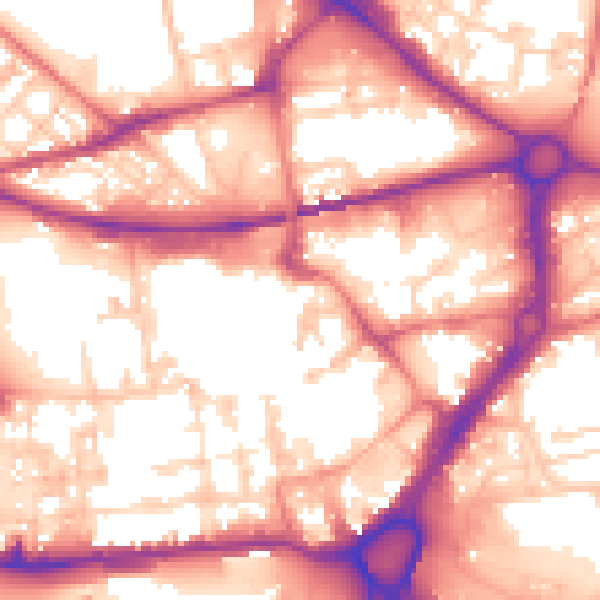 Daytime road noise heatmap for WA1 1AL