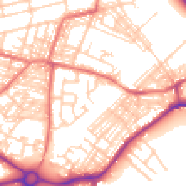 Daytime road noise heatmap for WA1 3QB