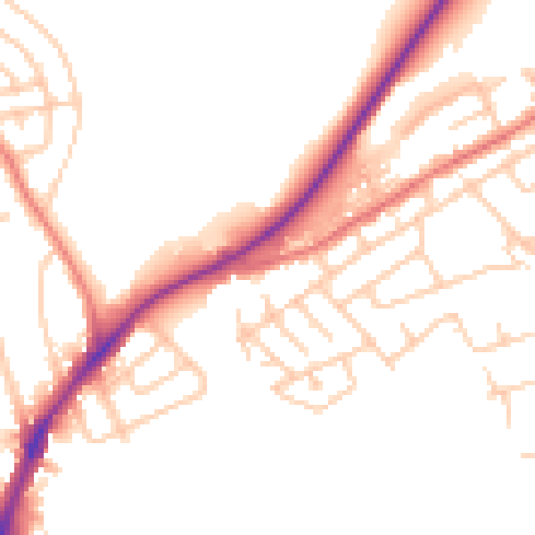 Daytime road noise heatmap for WA11 0AE