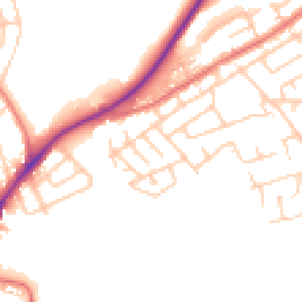 Daytime road noise heatmap for WA11 0BZ