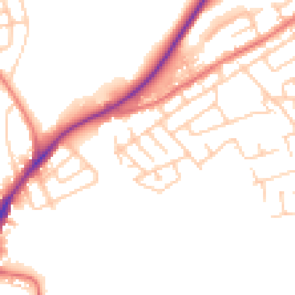 Daytime road noise heatmap for WA11 0DE